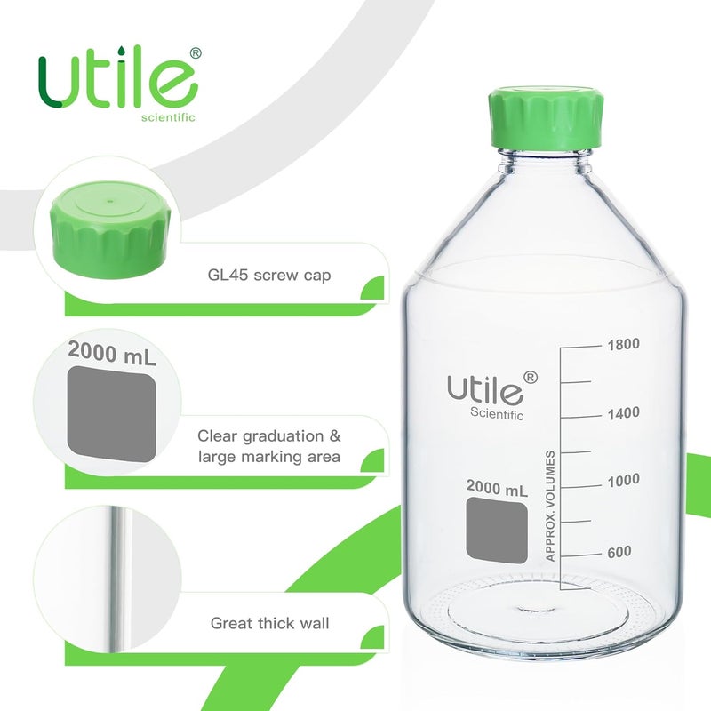 UTILE 2 Pcs 2000ml Media Bottle Lab Media Bottles, PP Material Media Storage Bottle, 4038.2000.2 - Image 3